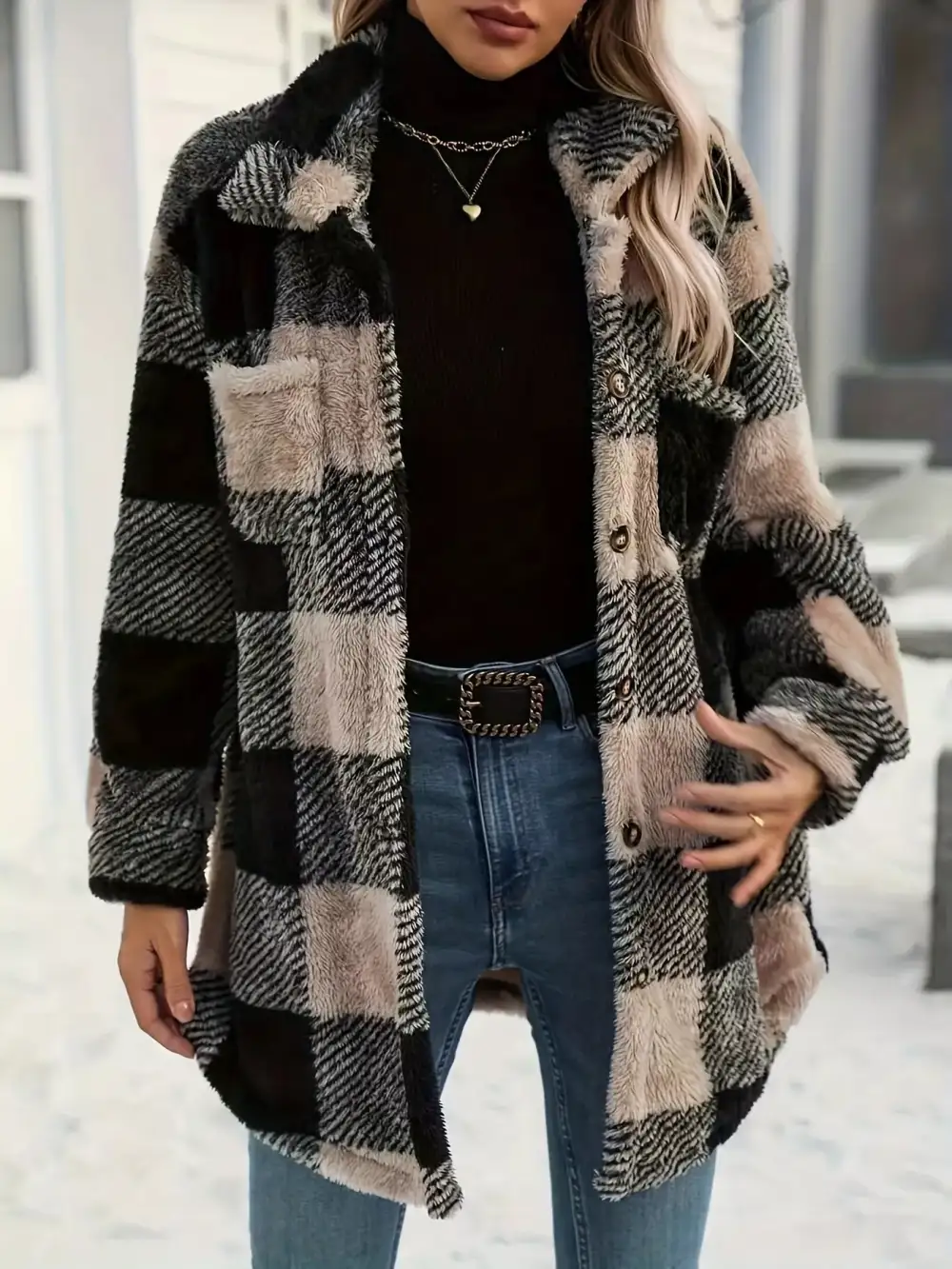Plaid Fleece Button-down Outerwear