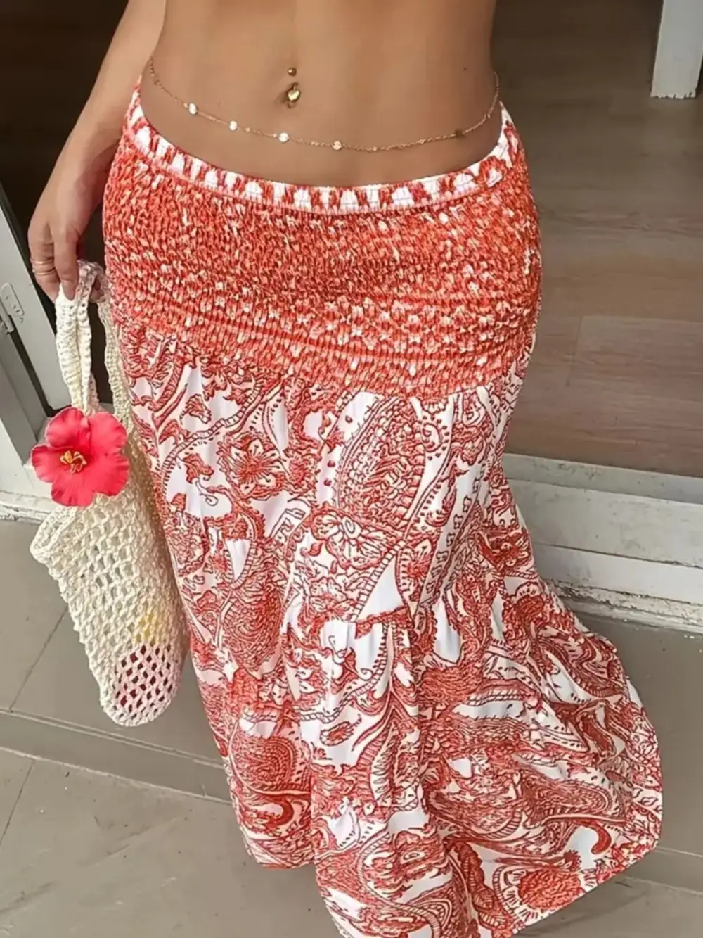 Refined Smocked Printed Skirt