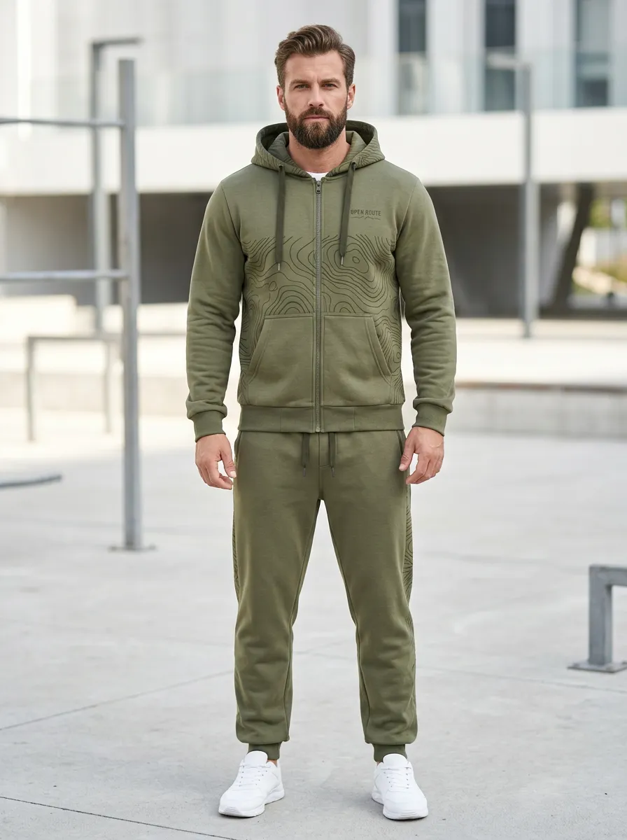 Men's Outdoor Hiking Lover Topographic Print Jogger Set