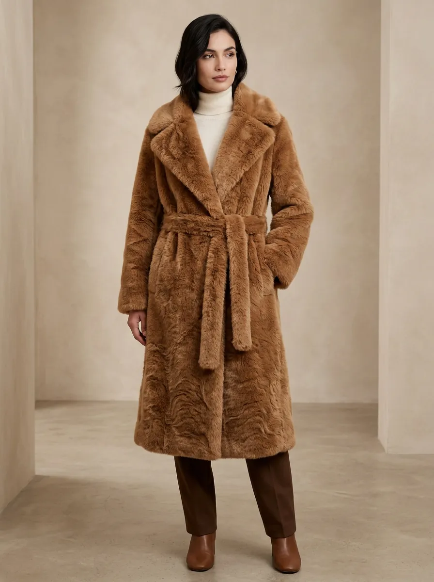 Sophisticated Faux Fur Belted Coat