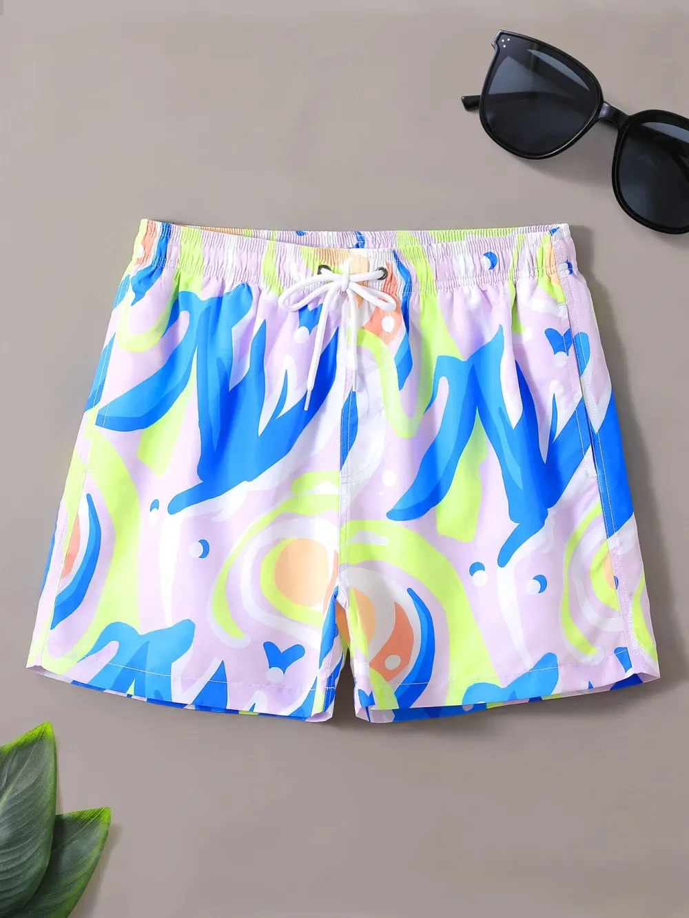Men's Drawstring Print Swim Trunks
