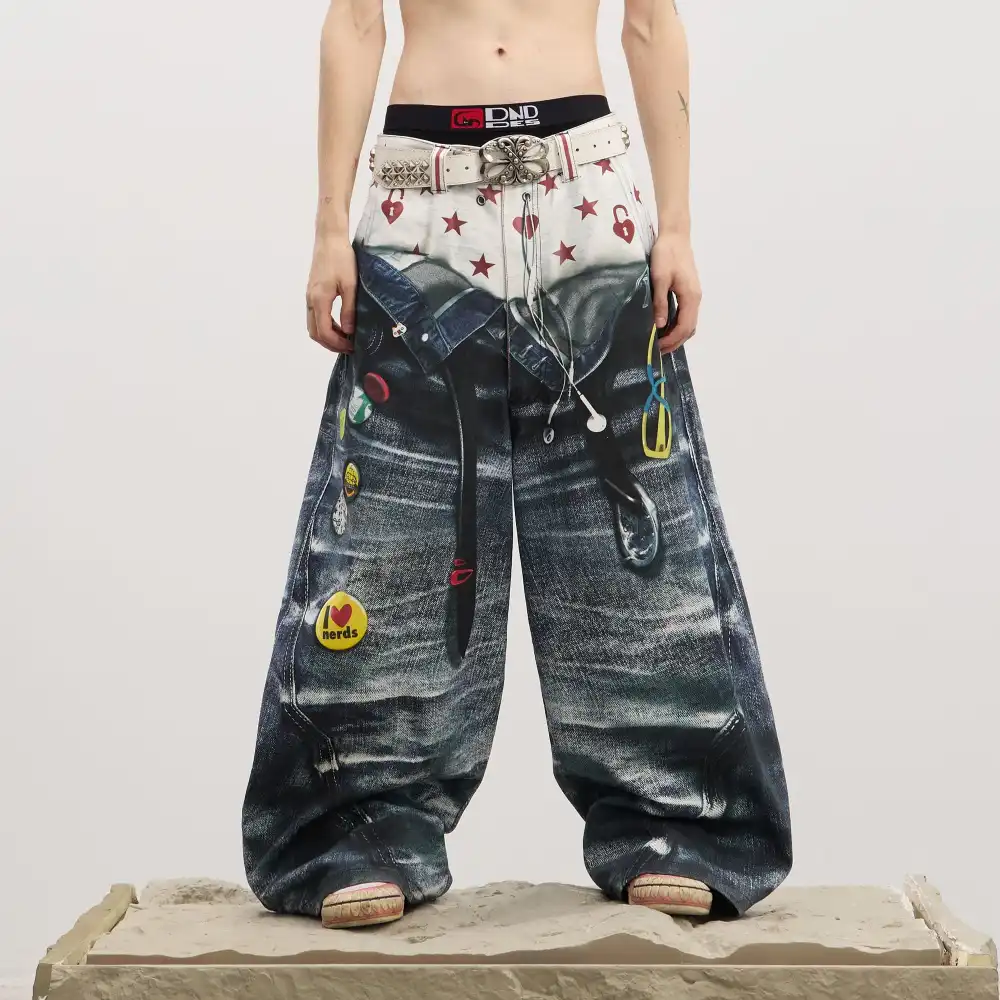 Sagging-Illusion Wide-Leg Jeans