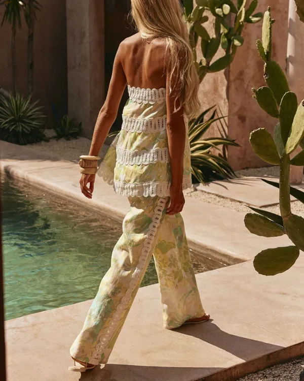 Lemon Floral Strappy Two-Piece Set Elegant Outfit