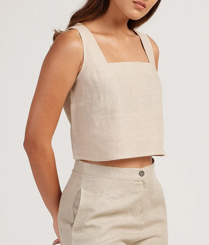 Ginger Linen Matching Set with Crop Tank & Wide-Leg Pants