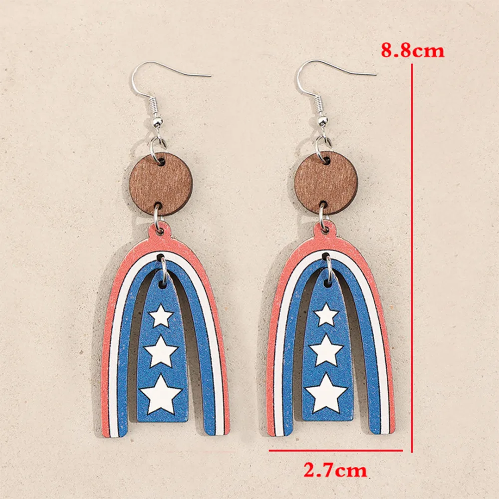 Curved Red Blue Wooden Earrings