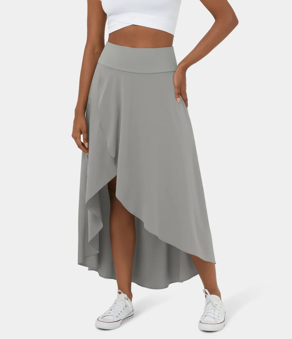 Breezeful High Waisted High Low Ruffle 2-in-1 Flowy Quick Dry Casual Regular Maxi Skirt