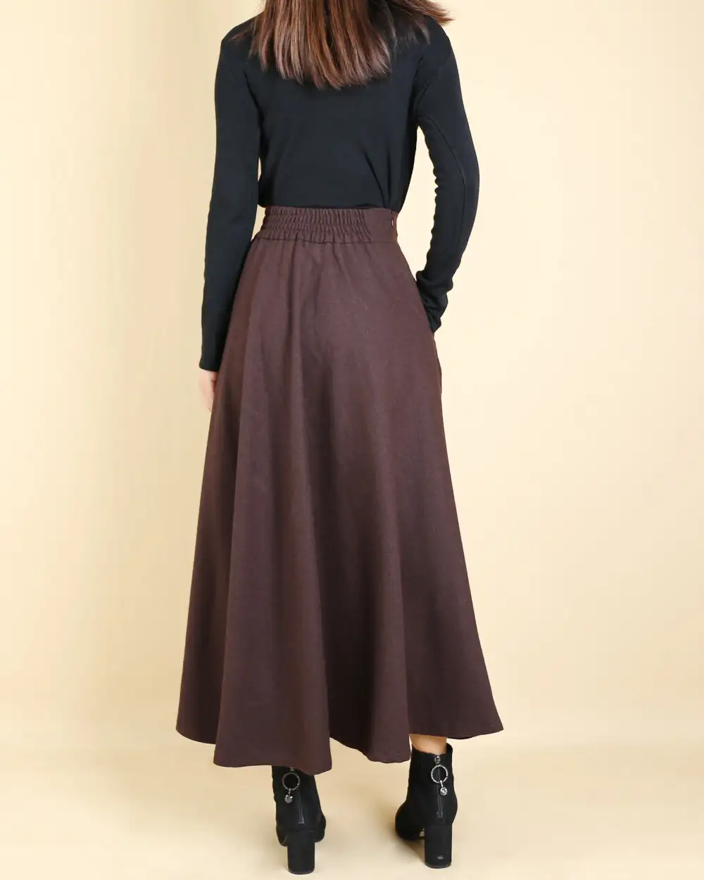 Everyday Pocketed Wool Flared Maxi Skirt