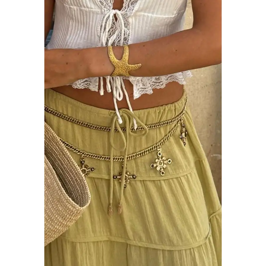 Bohemian Tiered Maxi Skirt with Drawstring Waist
