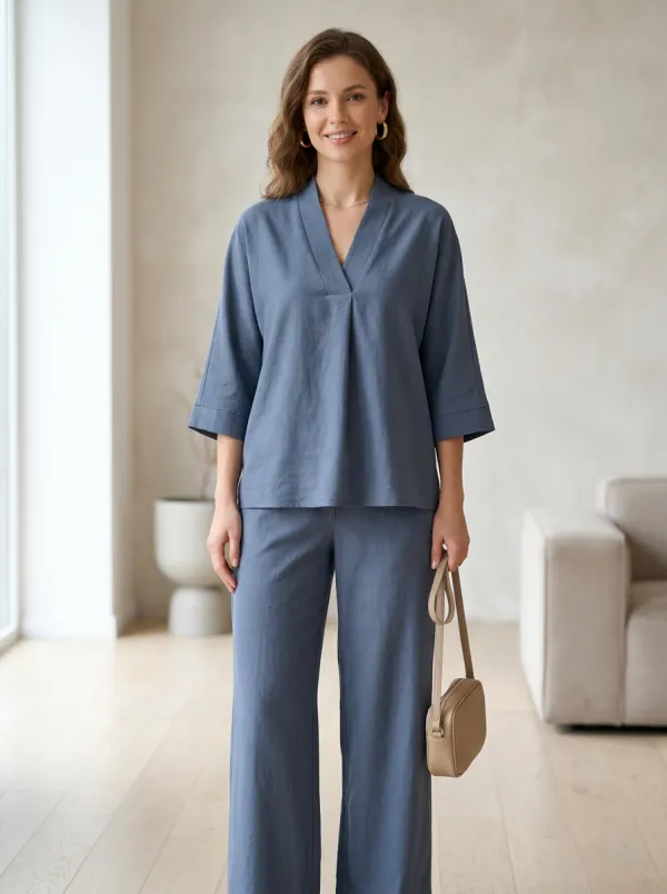 Classic Women's V-Neck Casual Lounge Set