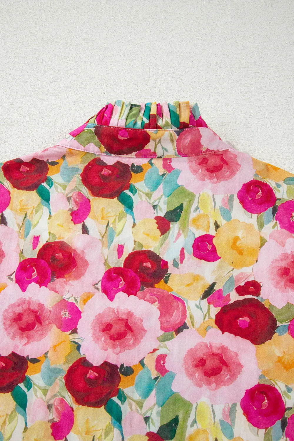 Pink Floral Frilled V Neck Blouse