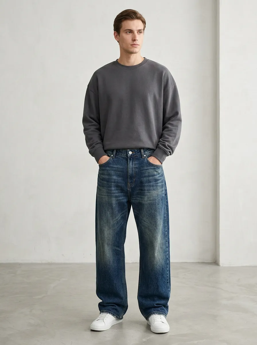 Men's Relaxed Clean Loose Fit Jeans