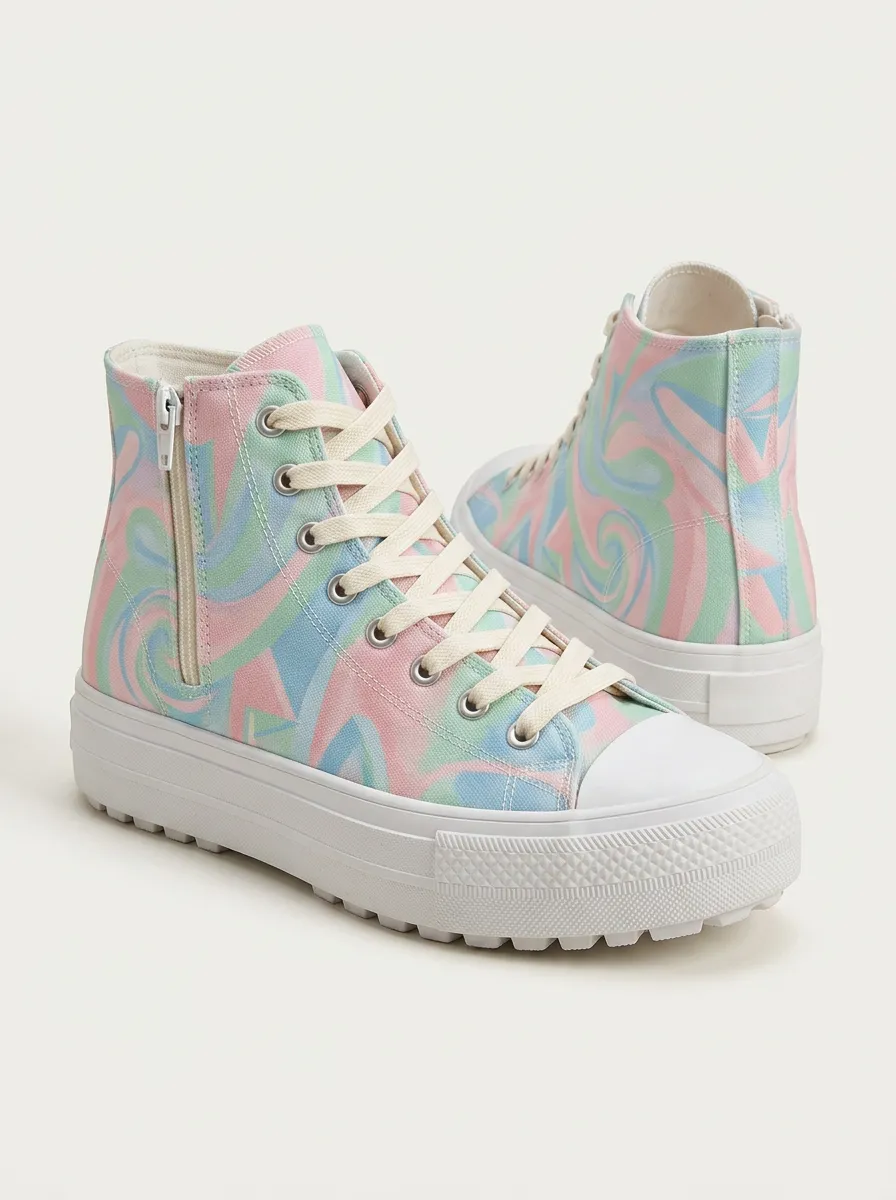 Women's Pastel Swirl Pattern Printed High Top Platform Shoes