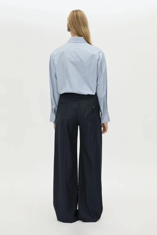 Navy Stripe Wide-Leg Pants