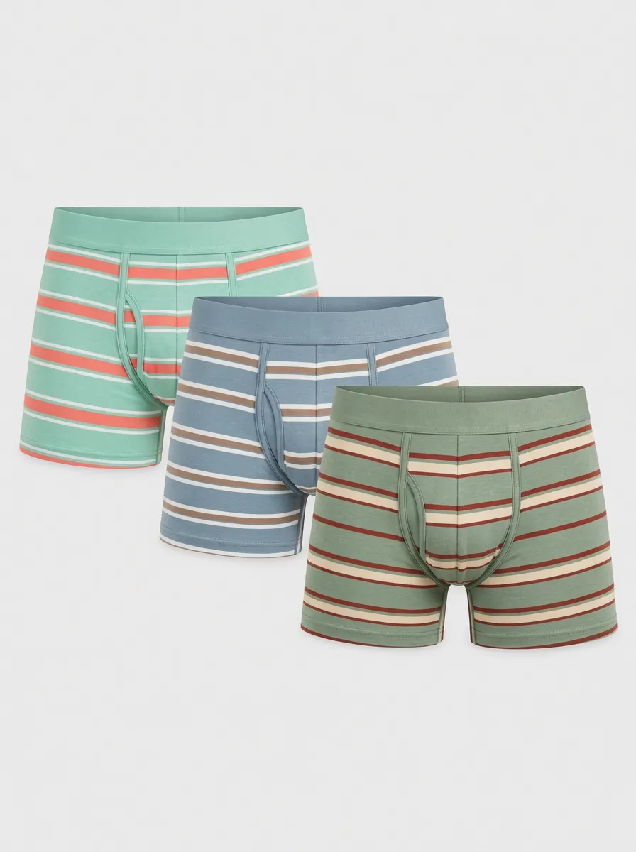 Men's Multi-Color Striped Knit Contoured Pouch Boxer Briefs 3-Pack