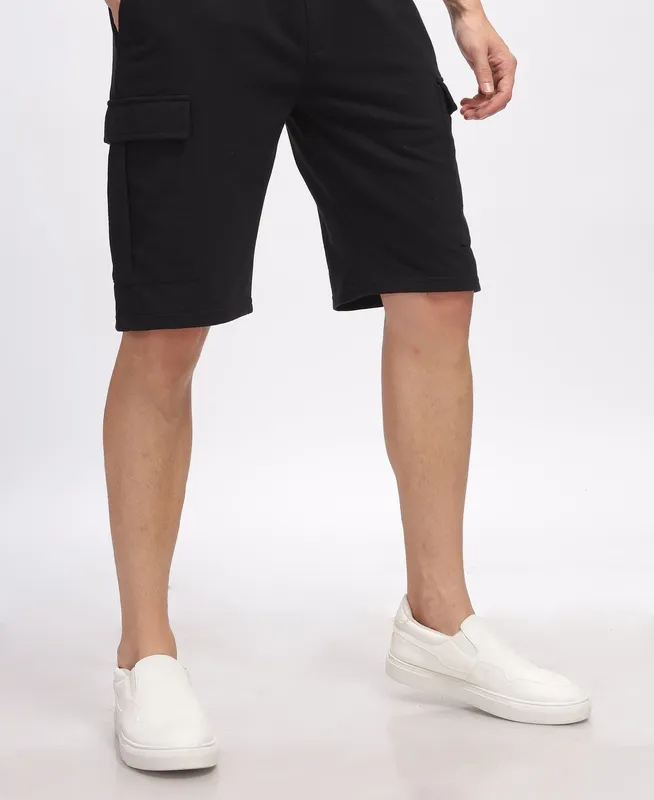 Black Loop Knit Cotton Shorts