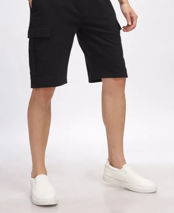 Black Loop Knit Cotton Shorts