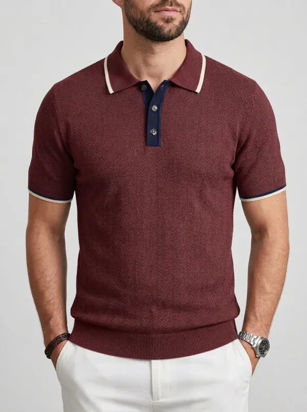 Men's Classic Weekend Herringbone Knit Polo Shirt