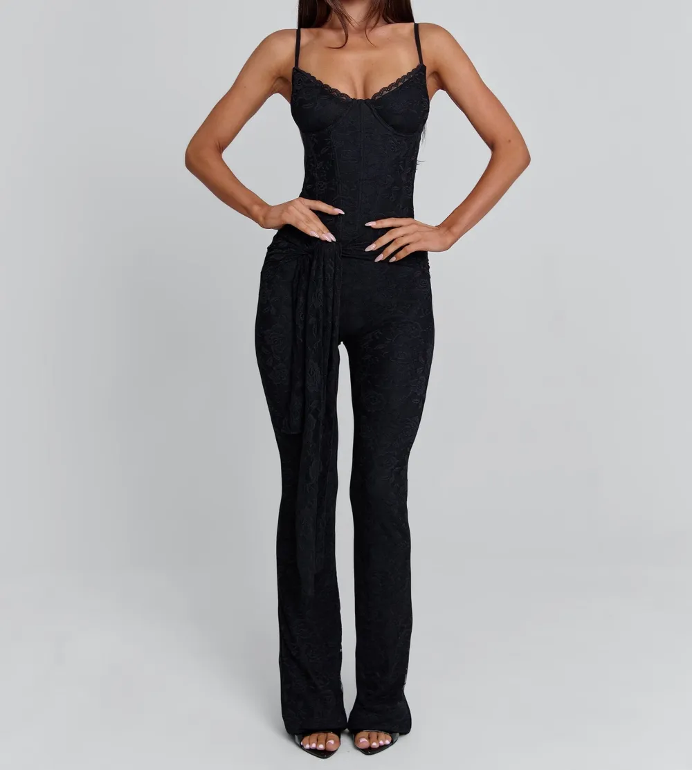 Black Lace Bust Corset Jumpsuit