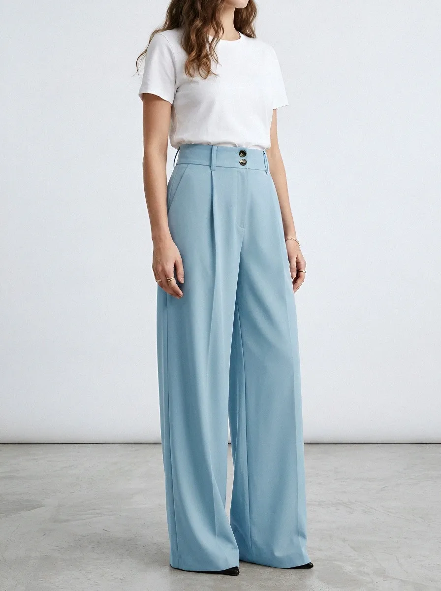 Pleated Tailored Minimal Women's Wide-Leg Trousers