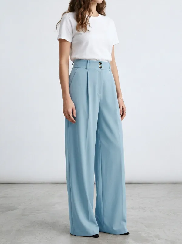 Pleated Tailored Minimal Women's Wide-Leg Trousers