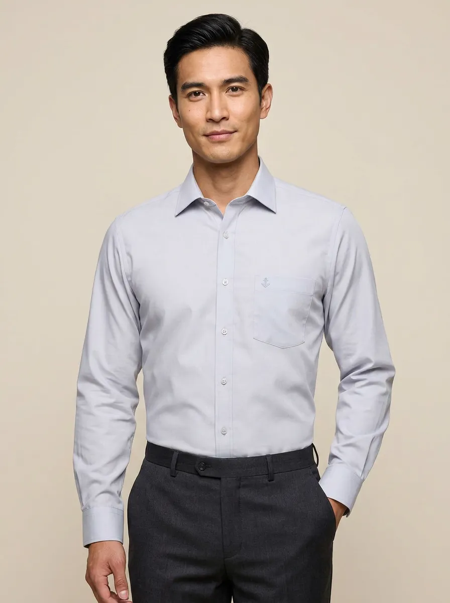 Men's Non-Iron Cotton Anchor Logo Embroidered Dress Shirt