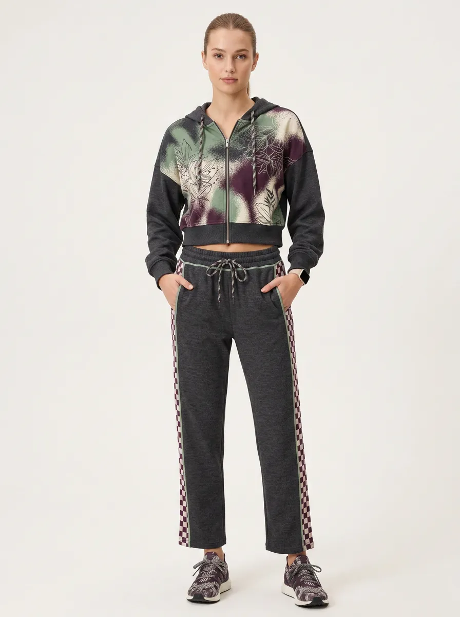 Women's Floral Checkered Pattern Printed Activewear Set