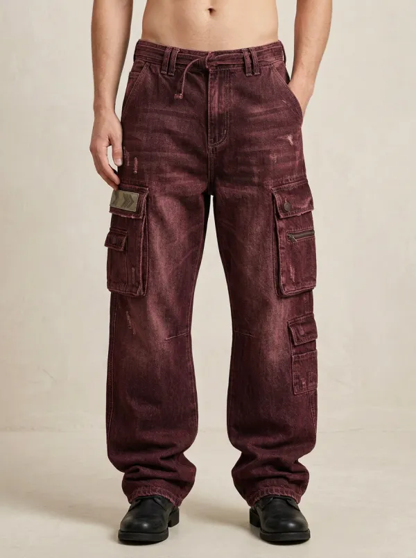 Men's Distressed Indigo Cargo Pants