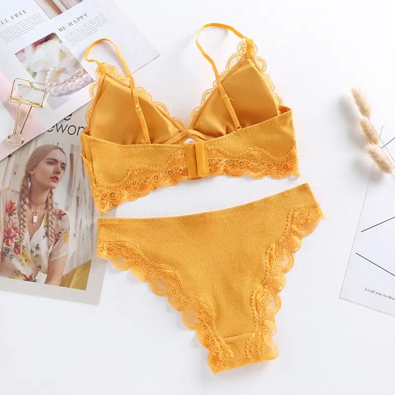 Cotton Lace Trim Lingerie Set