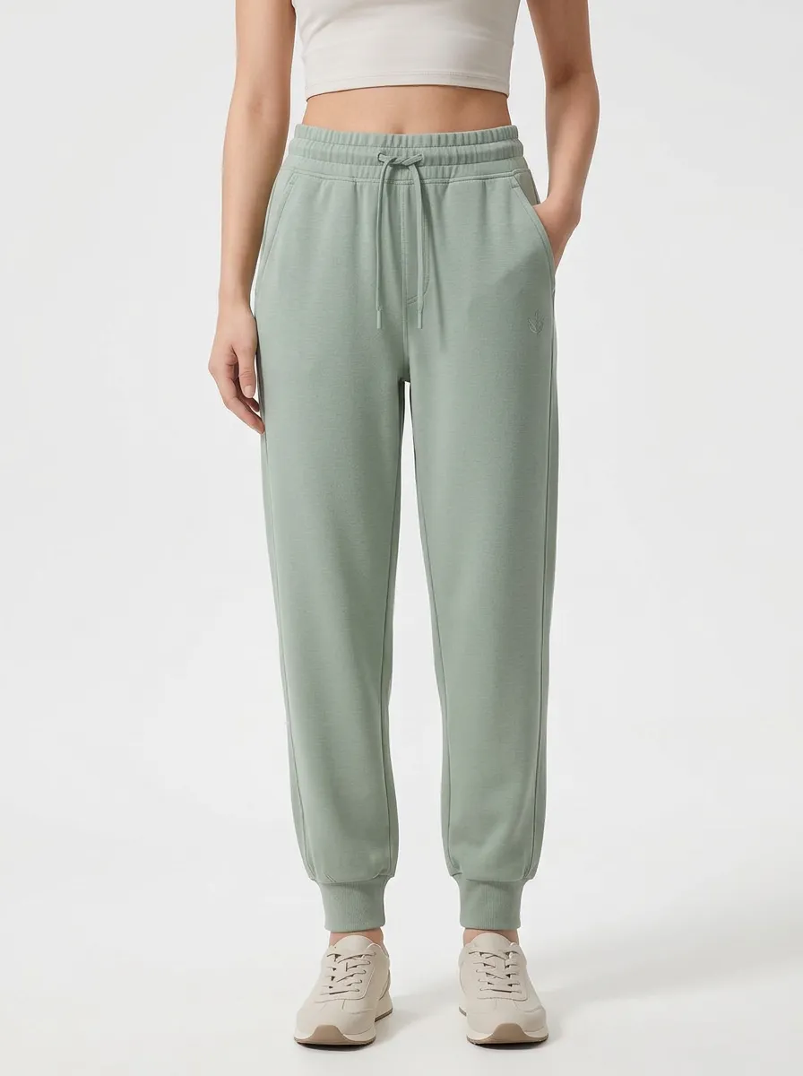 Women's Minimalist Sage Green Solid Color Printed Joggers