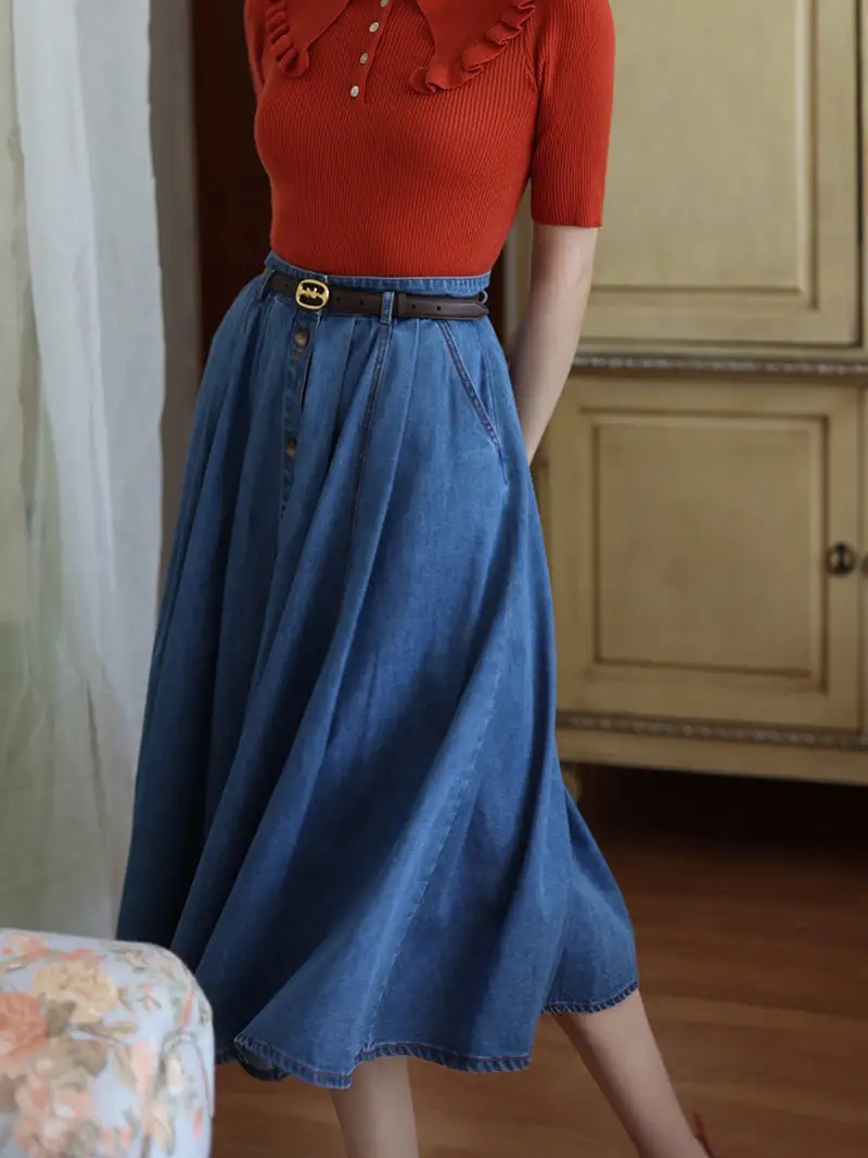 Classic Travel Everyday Casual Denim Skirt