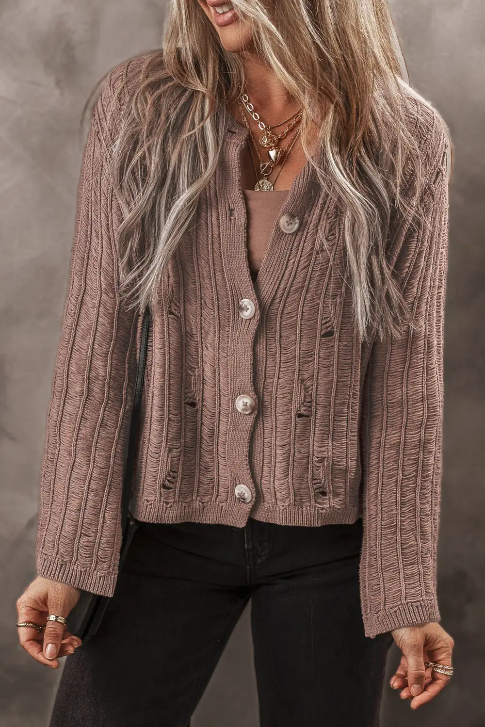 Textured Button Front Cardigan