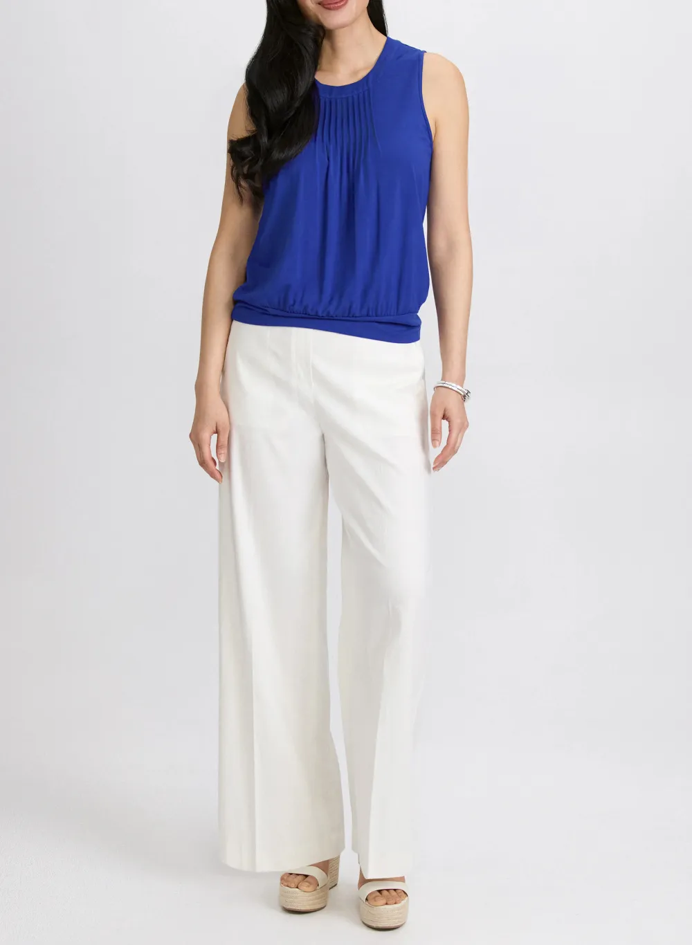 Pleated A-Line Round Neck Top