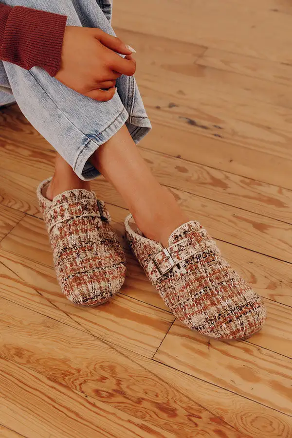Tweed Round Toe Slip On Clogs