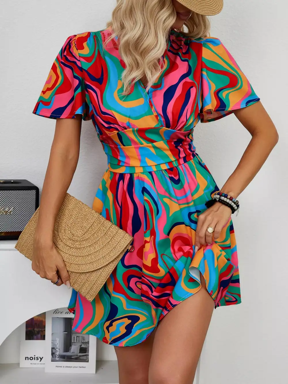 Soft Touch Printed Short Sleeve Mini Dress