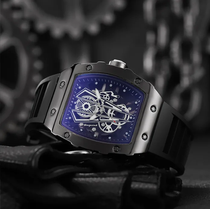 Barrel Shape Men's Quartz Watch, Silicone Strap Business Calendar Sports Wrist Watch