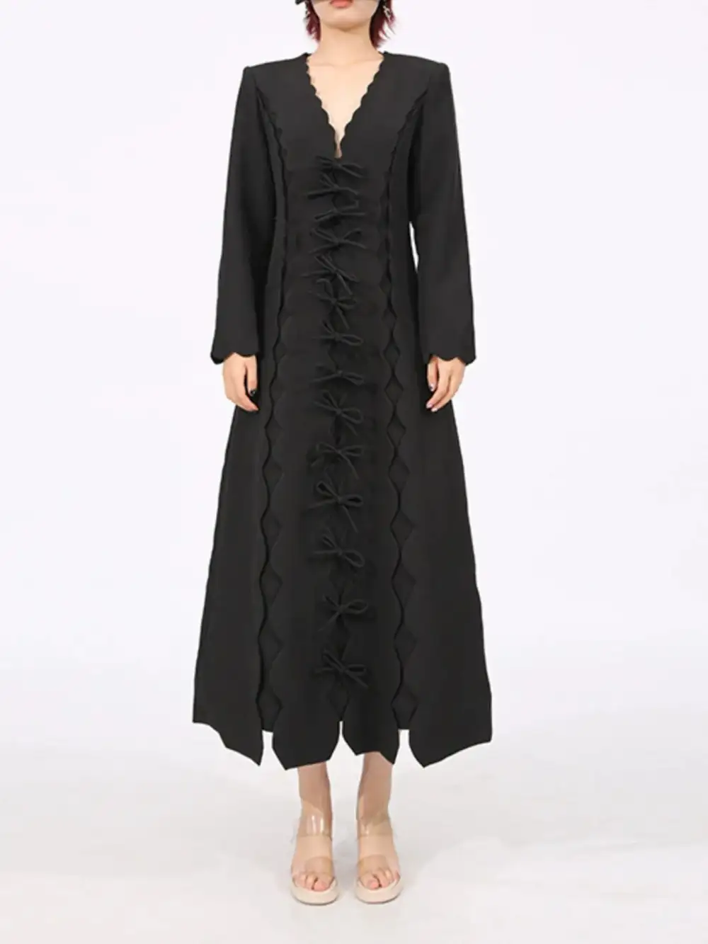 Layered Detail Long Sleeve Midi Dress