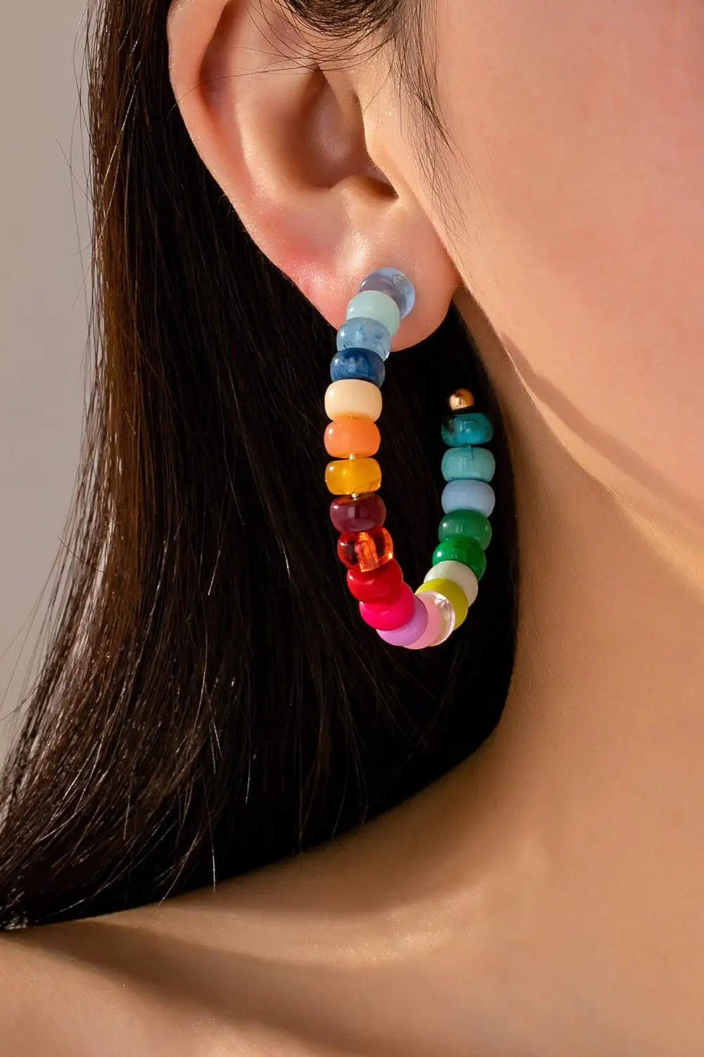 Multi Color Beaded Hoop arrings