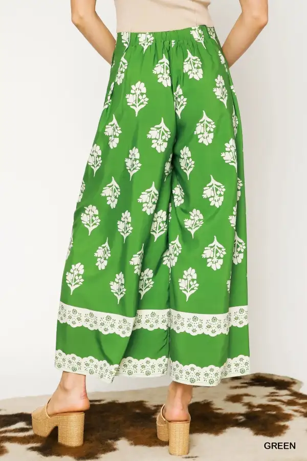 Wide Leg Pleated Floral High Waist Pants