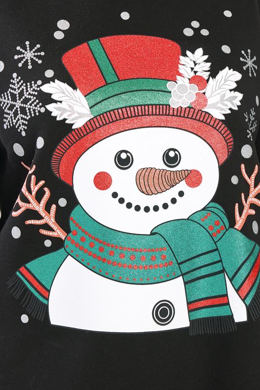 Black Glitter Snowman Christmas Novelty Sweatshirt detail 3