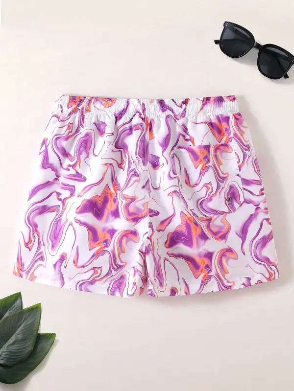Men's Allover Print Drawstring Pocket Beach Shorts