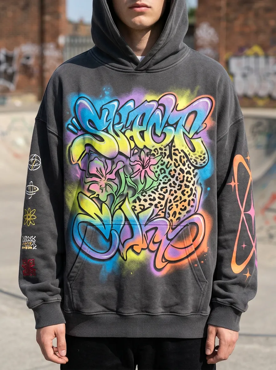 Unisex Streetwear Graffiti Leopard Floral Graphic Hoodie
