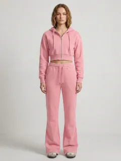 Women's Casual Sport Inspired Cropped Hooded Jacket and Flare Pants Active Set