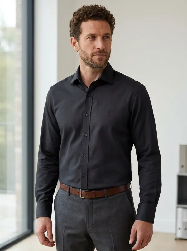 Men's Non-Iron Cotton Lighthouse Embroidered Button-Down Shirt