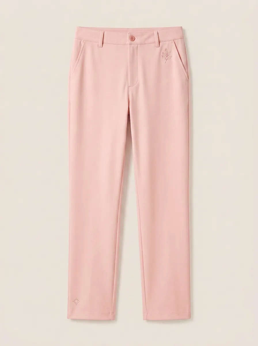 Women's Streamlined Flexible Leaf Embroidered Mid Rise Straight Leg Pants