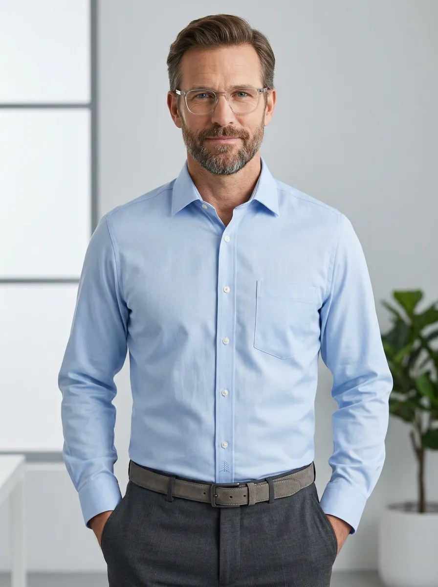 Men's Non-Iron Cotton Light Blue Solid Button-Down Shirt