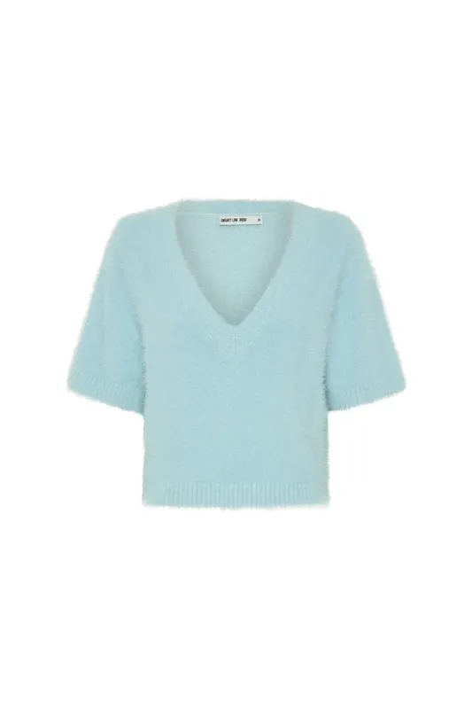 Blue V-Neck Knit Top