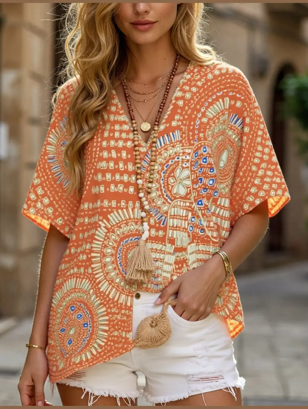 Soft Printed V Neck Blouse