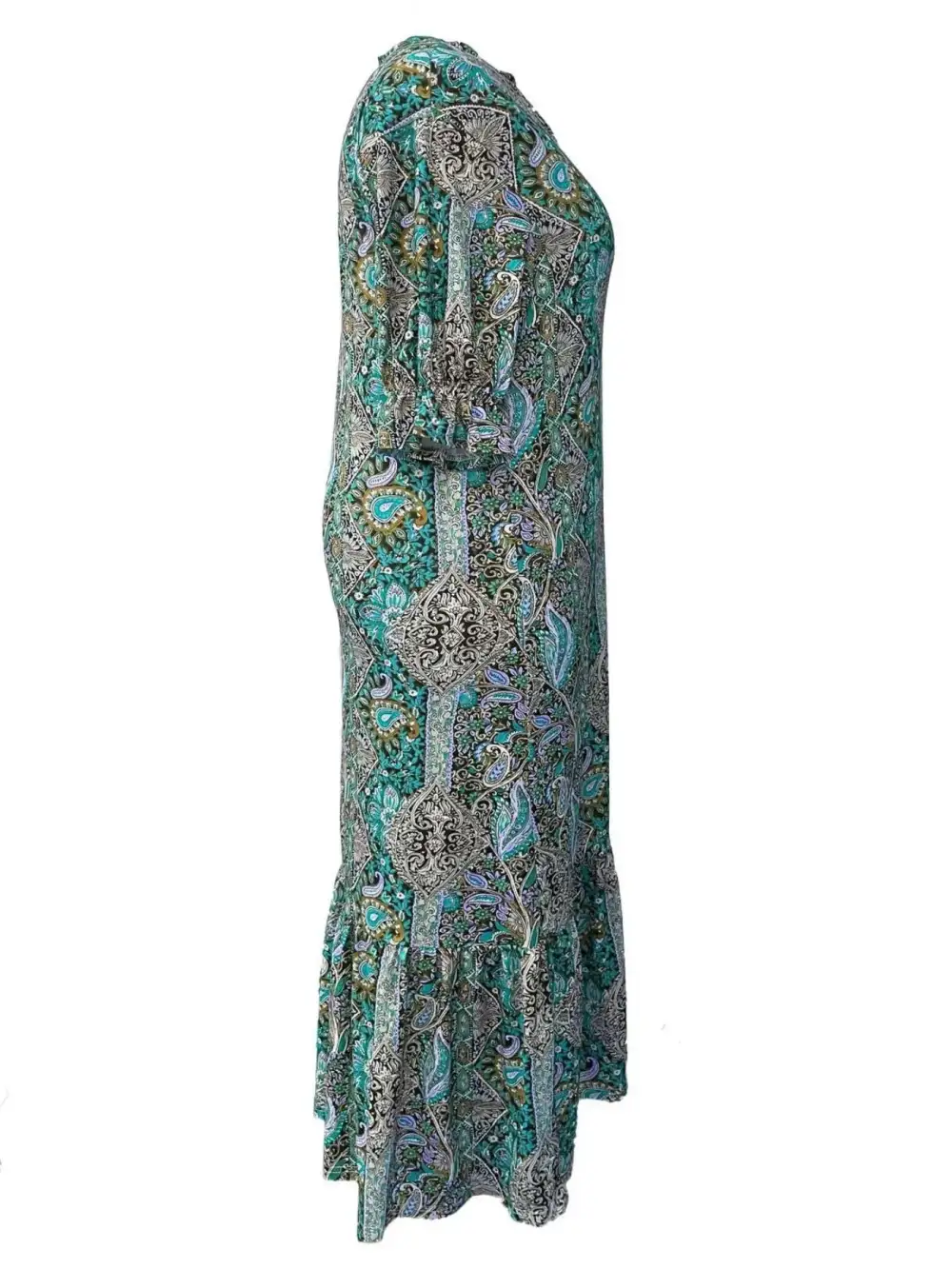 Plus Size Bohemian Paisley Printed Ruffle Hem Midi Dress