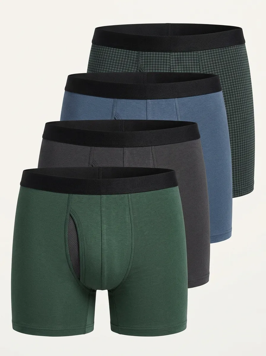 Mesh Breathable-Look Cotton Front Pouch Men's Boxer Briefs Four-Pack