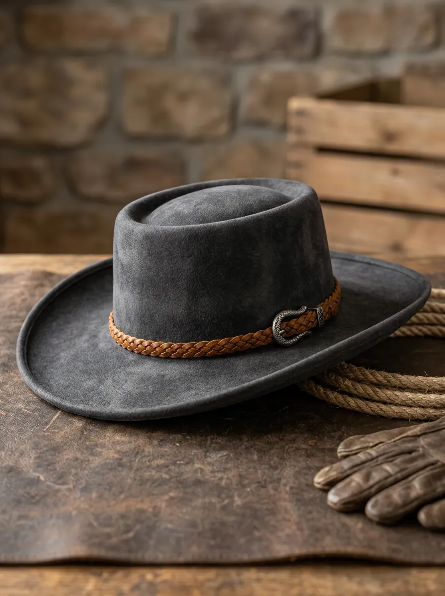 Unisex Felt Cowboy Hat with Leather Band Trim